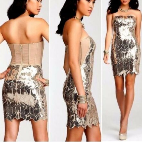 bebe | Dresses | Bebe Beige Mesh Gold 